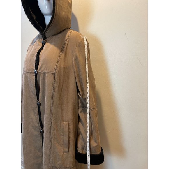Utex Design Vintage 1980s Womens Long Hooded Coat with Faux Fur Lined Brown SZ L - Picture 5 of 15